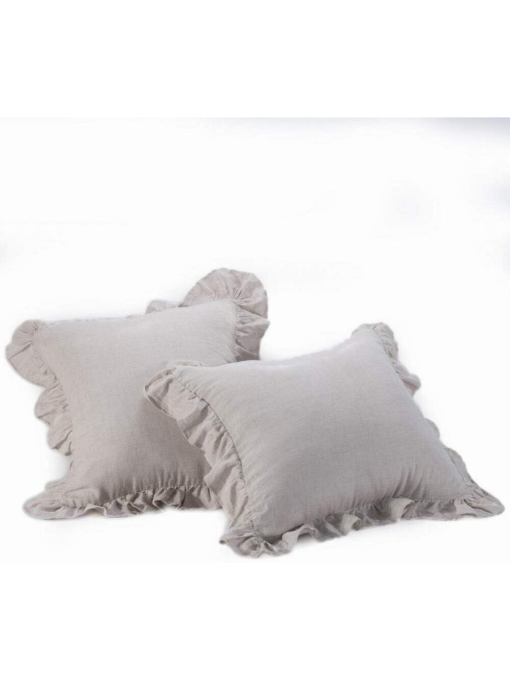 Set of 2 Super Soft Stone Washed French Linen Euro Pillow Shams, 26x26, Ruffled